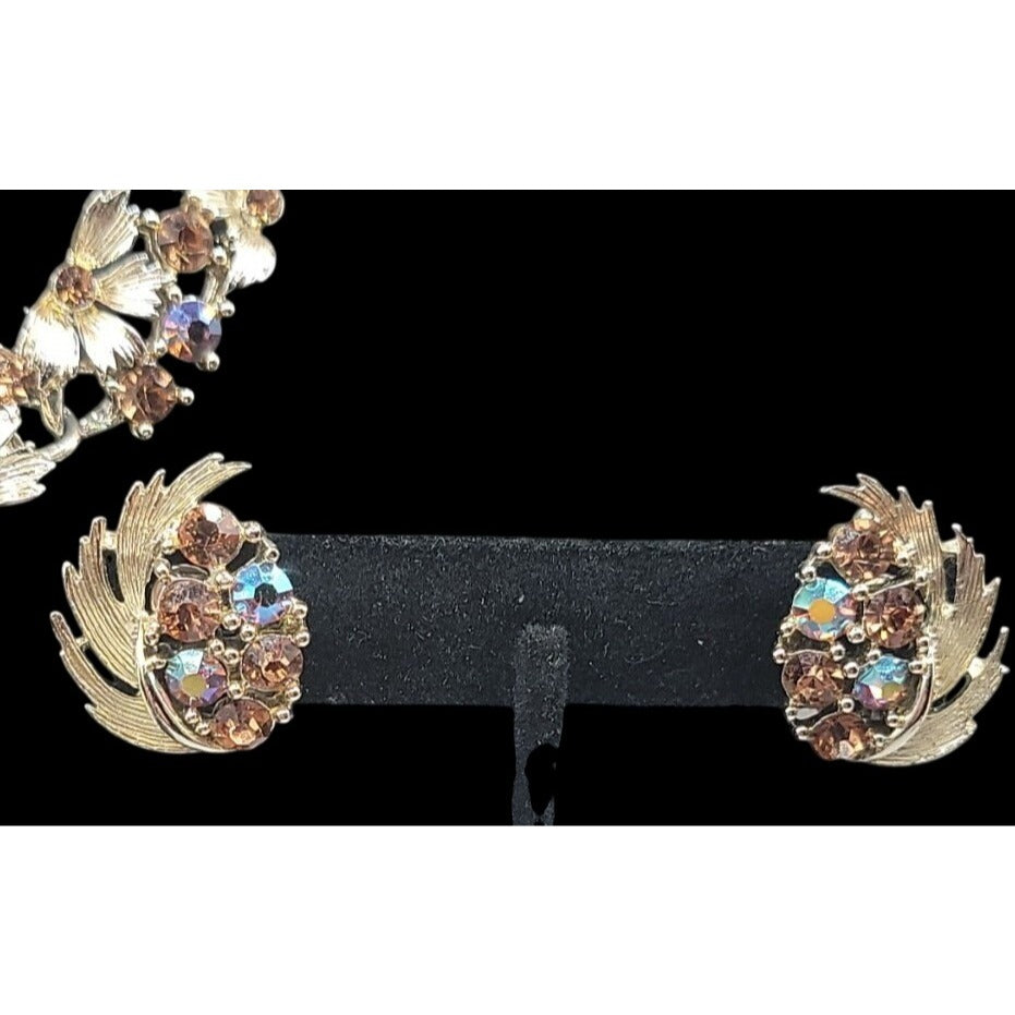 Vintage Lisner Parure Aurora Borealis Strawberry Jewelry Set Gold Tone ESTATE