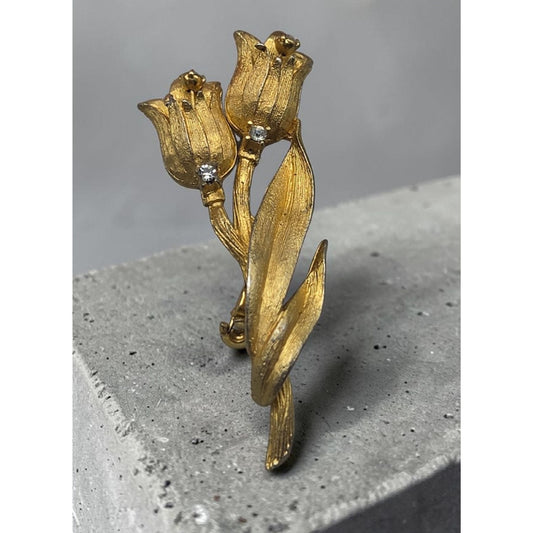 Vintage 1966 OB CO Ostby Barton Gold Tone Florentine Finish Tulip Flower Brooch