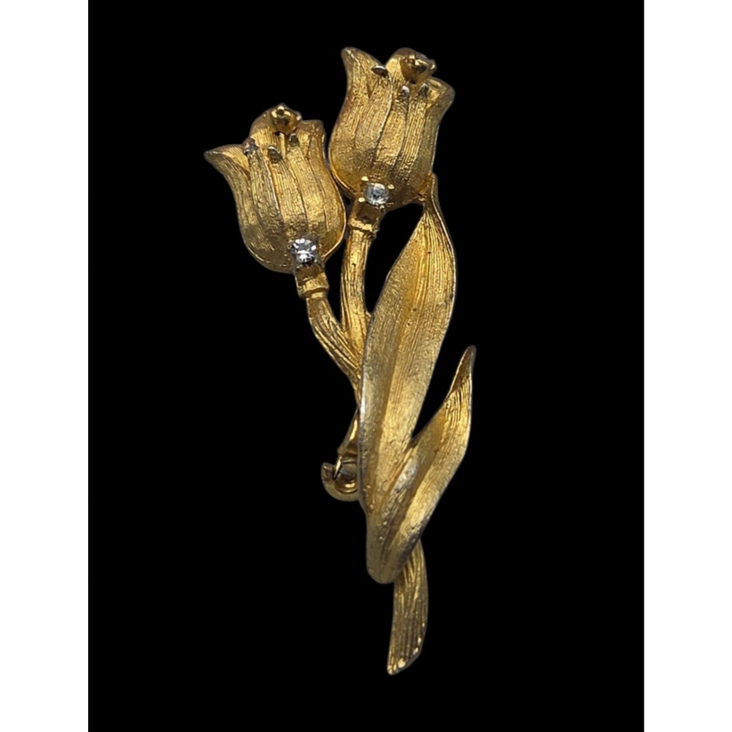 Vintage 1966 OB CO Ostby Barton Gold Tone Florentine Finish Tulip Flower Brooch