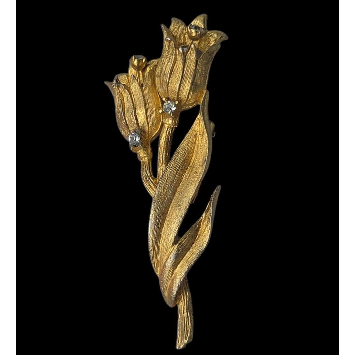 Vintage 1966 OB CO Ostby Barton Gold Tone Florentine Finish Tulip Flower Brooch