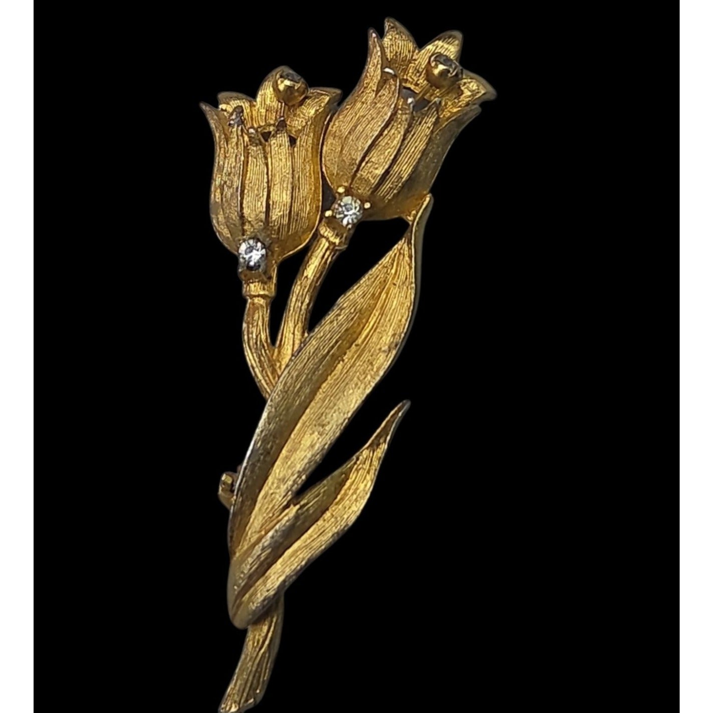 Vintage 1966 OB CO Ostby Barton Gold Tone Florentine Finish Tulip Flower Brooch