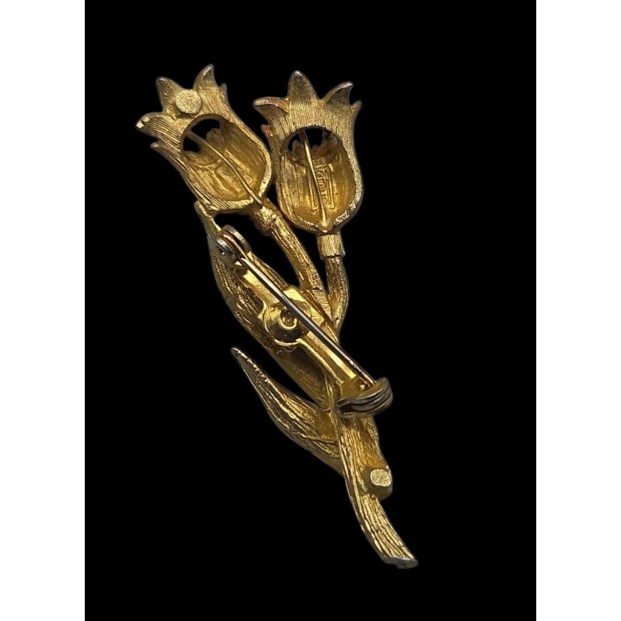 Vintage 1966 OB CO Ostby Barton Gold Tone Florentine Finish Tulip Flower Brooch