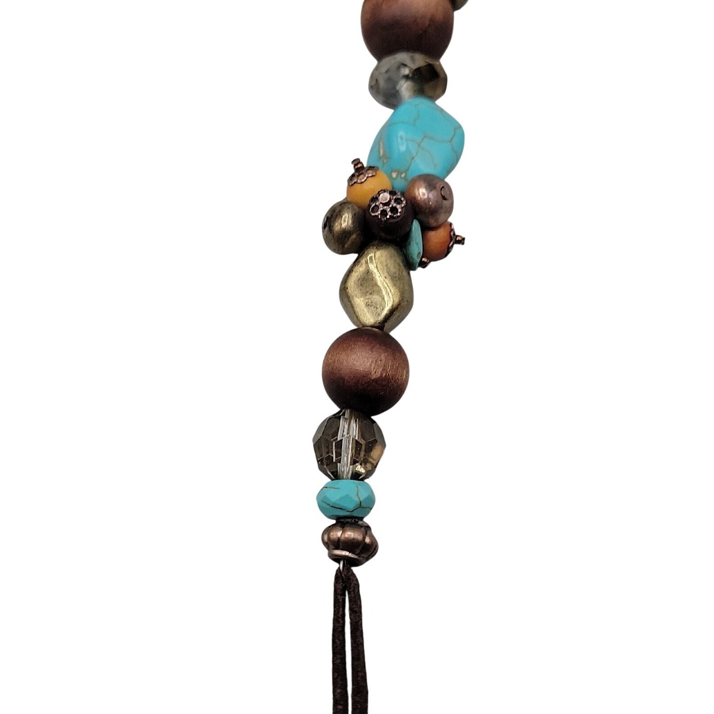 Artisan Genuine Turquoise Nugget Statement Necklace Earring Set Wood Brass Boho