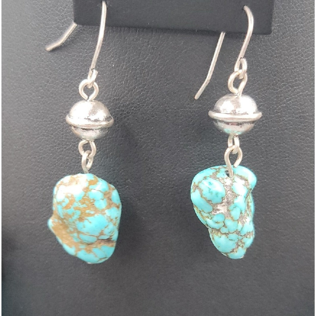 Artisan Genuine Turquoise Nugget Statement Necklace Earring Set Wood Brass Boho