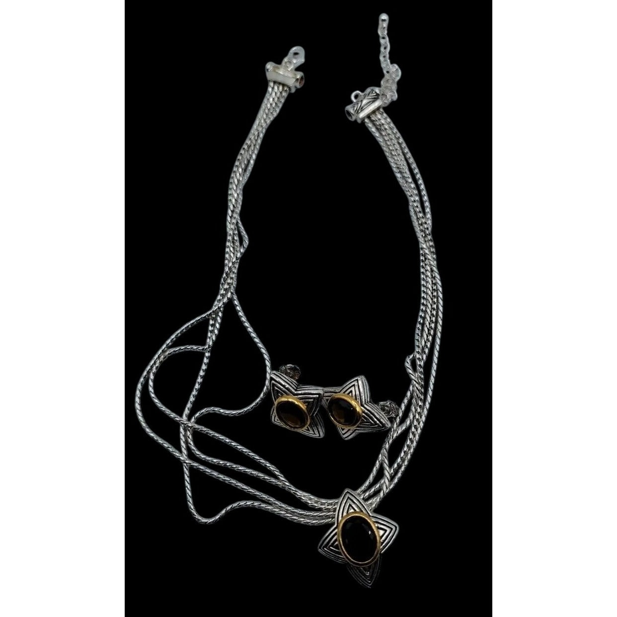 Vintage Avon Amber Star Pendant Necklace & Earrings Silver Tone 16" Chain