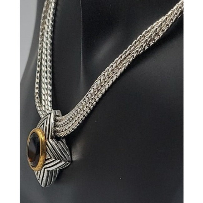 Vintage Avon Amber Star Pendant Necklace & Earrings Silver Tone 16" Chain
