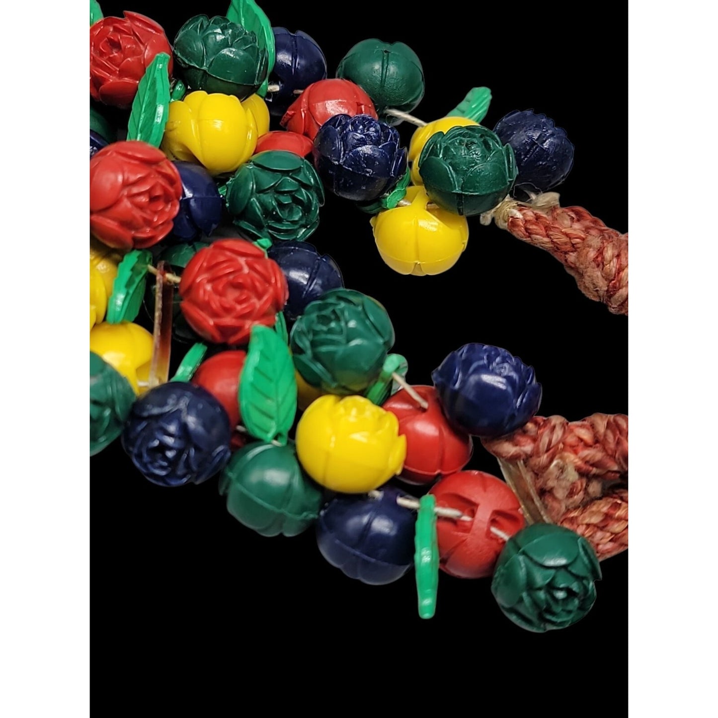 Carved Celluloid Flowers Bracelet Multistrand Colorful Bouquet Rope Bottom 8.5"