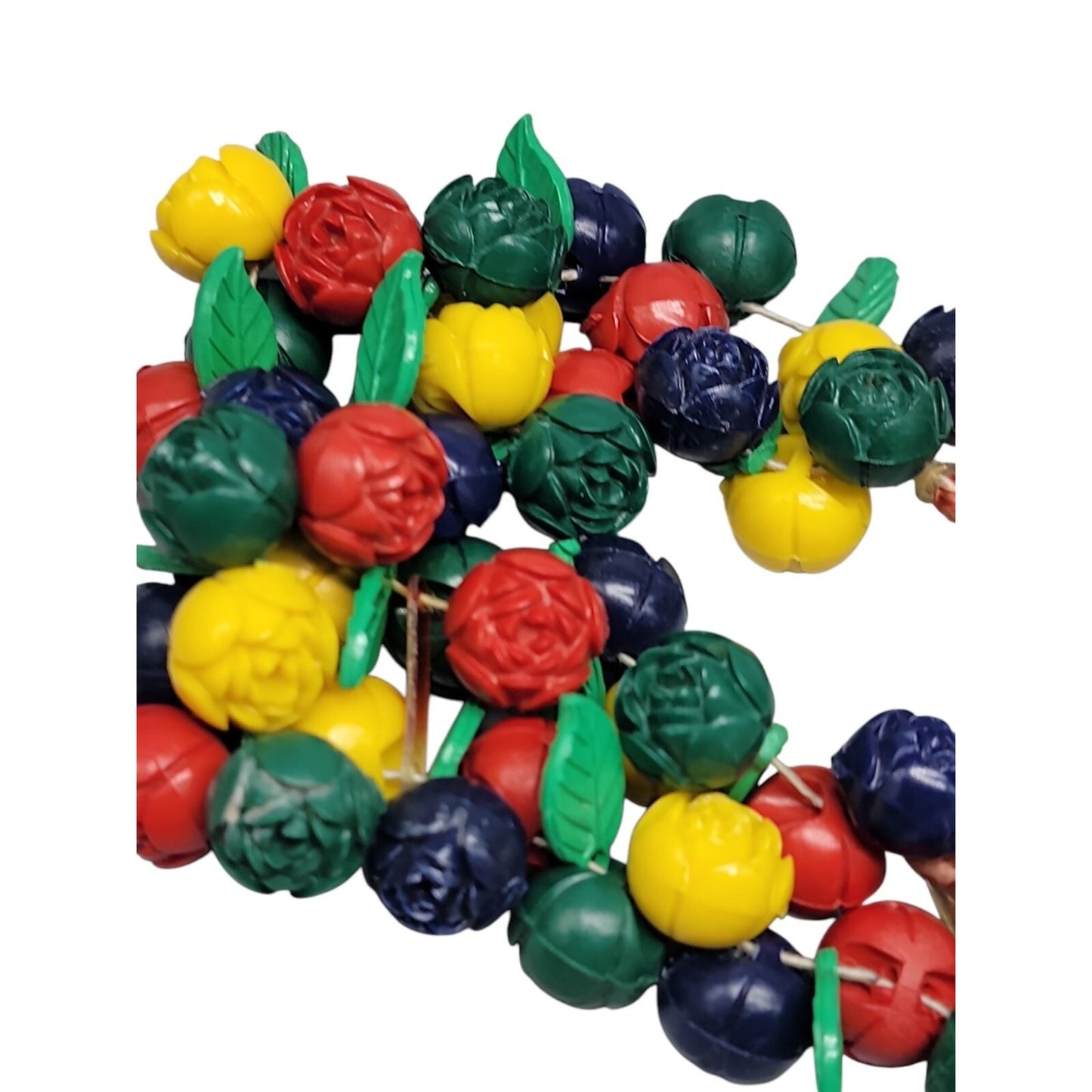 Carved Celluloid Flowers Bracelet Multistrand Colorful Bouquet Rope Bottom 8.5"
