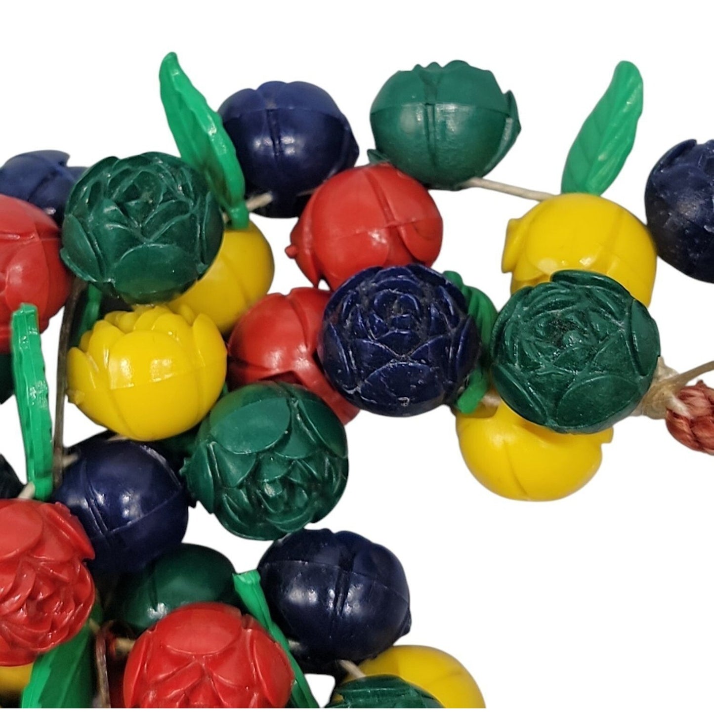 Carved Celluloid Flowers Bracelet Multistrand Colorful Bouquet Rope Bottom 8.5"