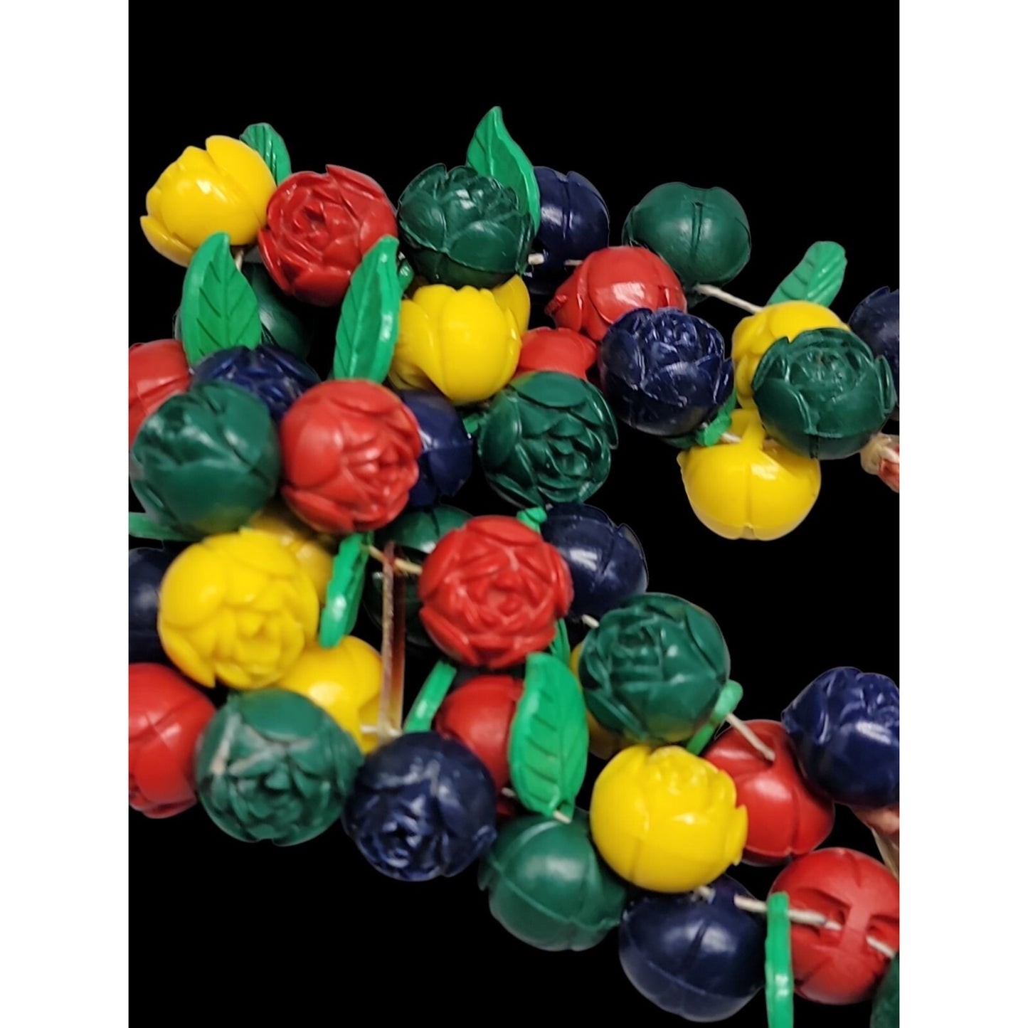 Carved Celluloid Flowers Bracelet Multistrand Colorful Bouquet Rope Bottom 8.5"