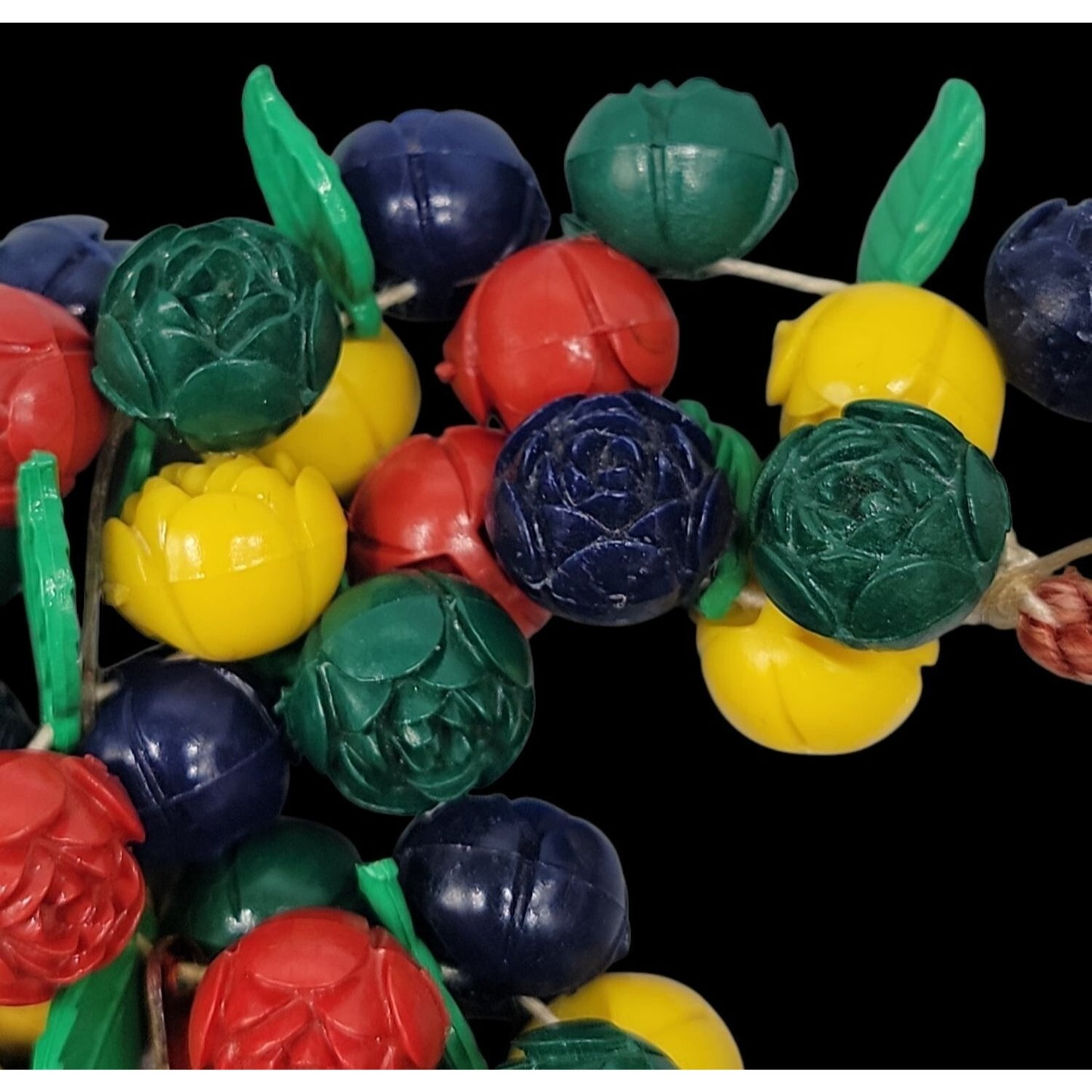 Carved Celluloid Flowers Bracelet Multistrand Colorful Bouquet Rope Bottom 8.5"