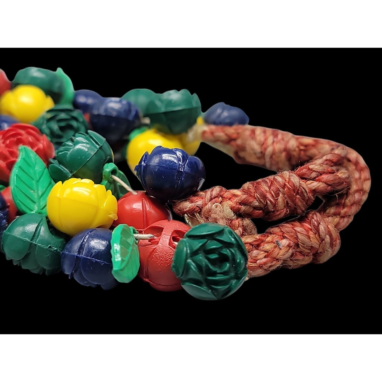 Carved Celluloid Flowers Bracelet Multistrand Colorful Bouquet Rope Bottom 8.5"