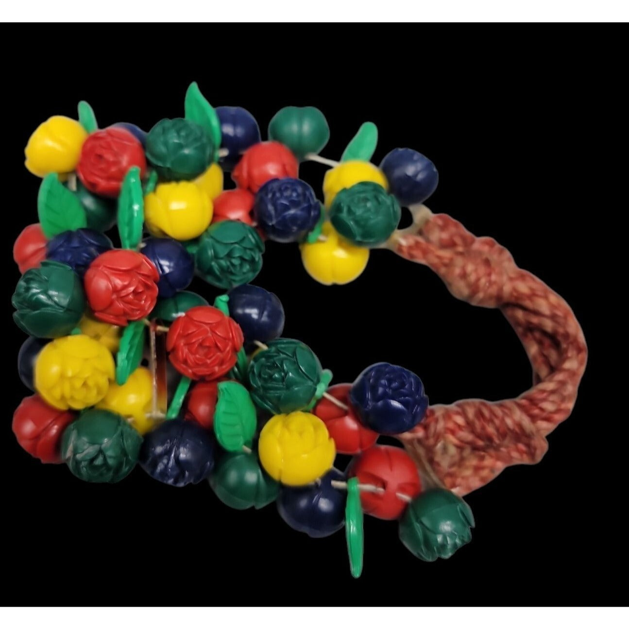 Carved Celluloid Flowers Bracelet Multistrand Colorful Bouquet Rope Bottom 8.5"