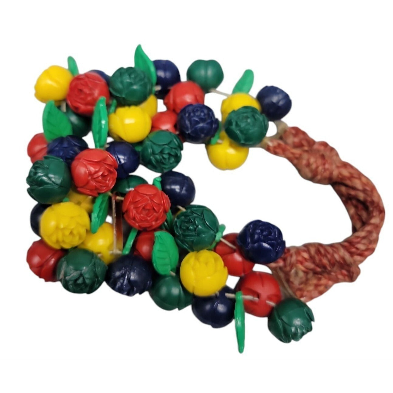 Carved Celluloid Flowers Bracelet Multistrand Colorful Bouquet Rope Bottom 8.5"