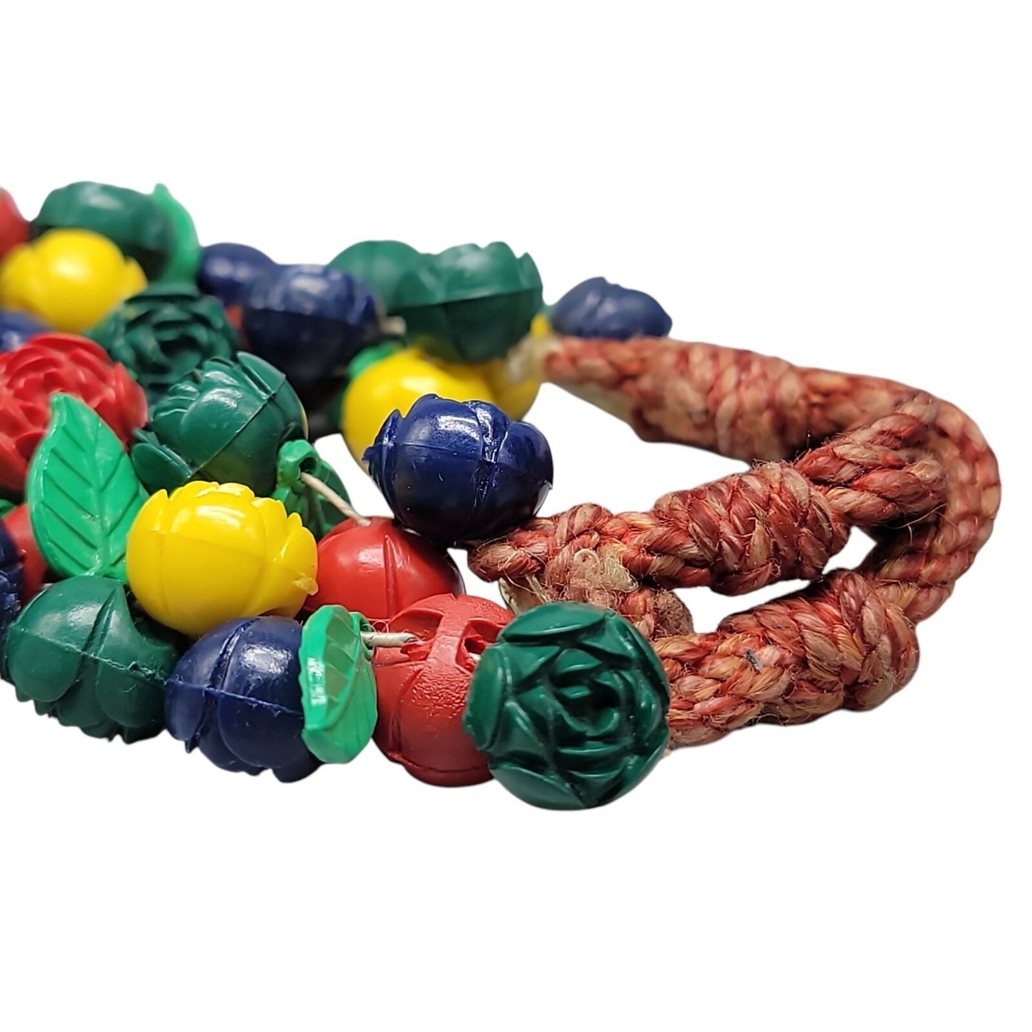 Carved Celluloid Flowers Bracelet Multistrand Colorful Bouquet Rope Bottom 8.5"