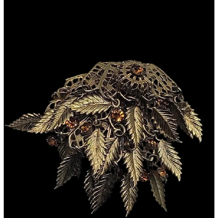 VTG Miriam Haskell Feather Rhinestones Clip On Earrings 1930s Statement Unsigned