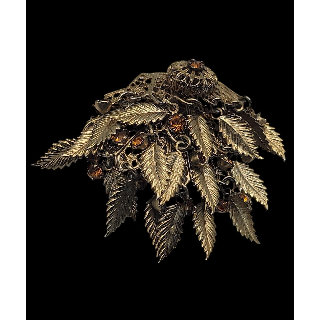 VTG Miriam Haskell Feather Rhinestones Clip On Earrings 1930s Statement Unsigned