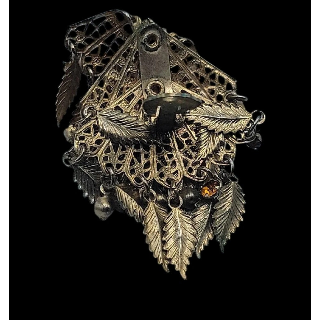 VTG Miriam Haskell Feather Rhinestones Clip On Earrings 1930s Statement Unsigned
