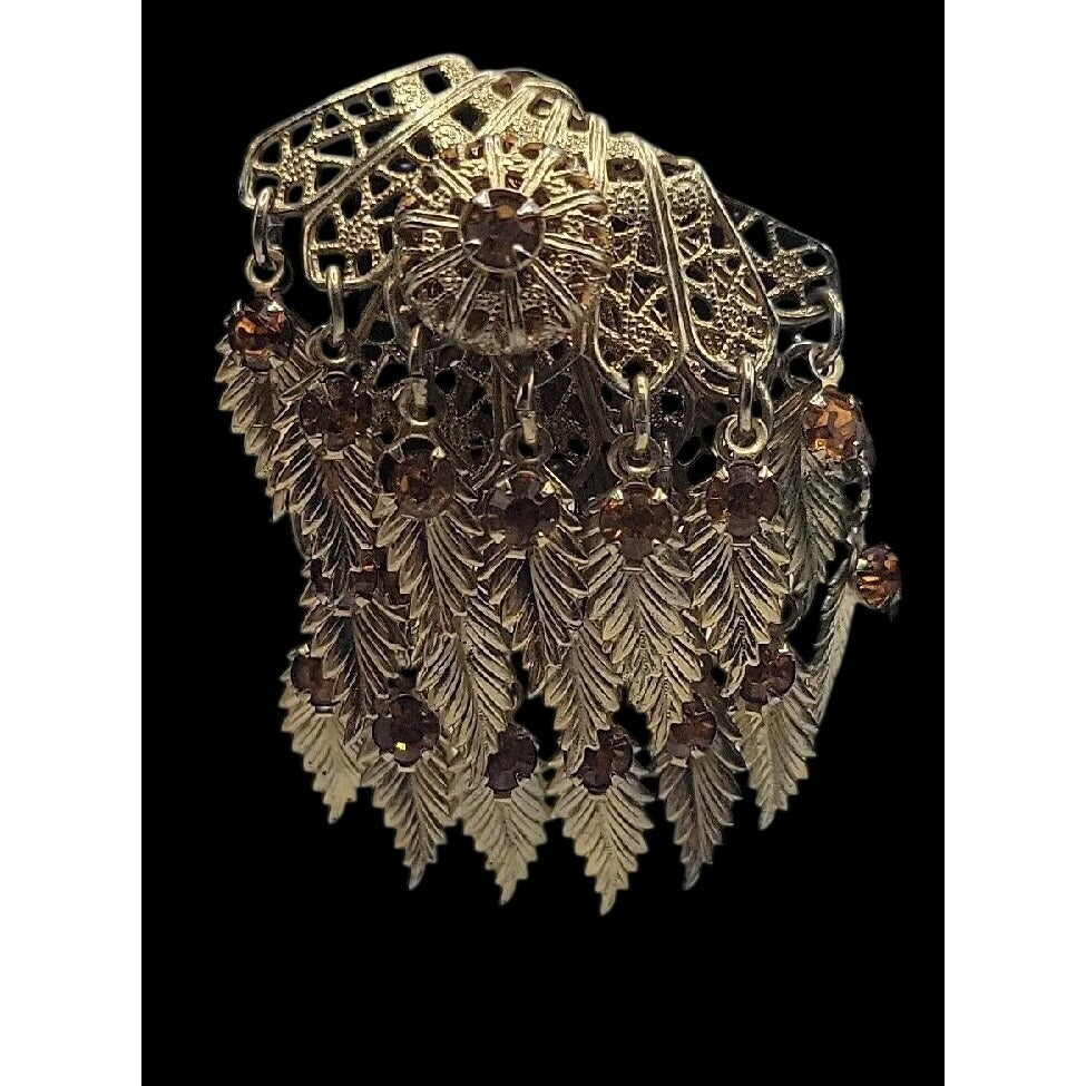 VTG Miriam Haskell Feather Rhinestones Clip On Earrings 1930s Statement Unsigned