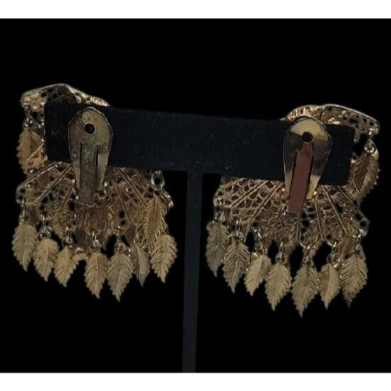 VTG Miriam Haskell Feather Rhinestones Clip On Earrings 1930s Statement Unsigned