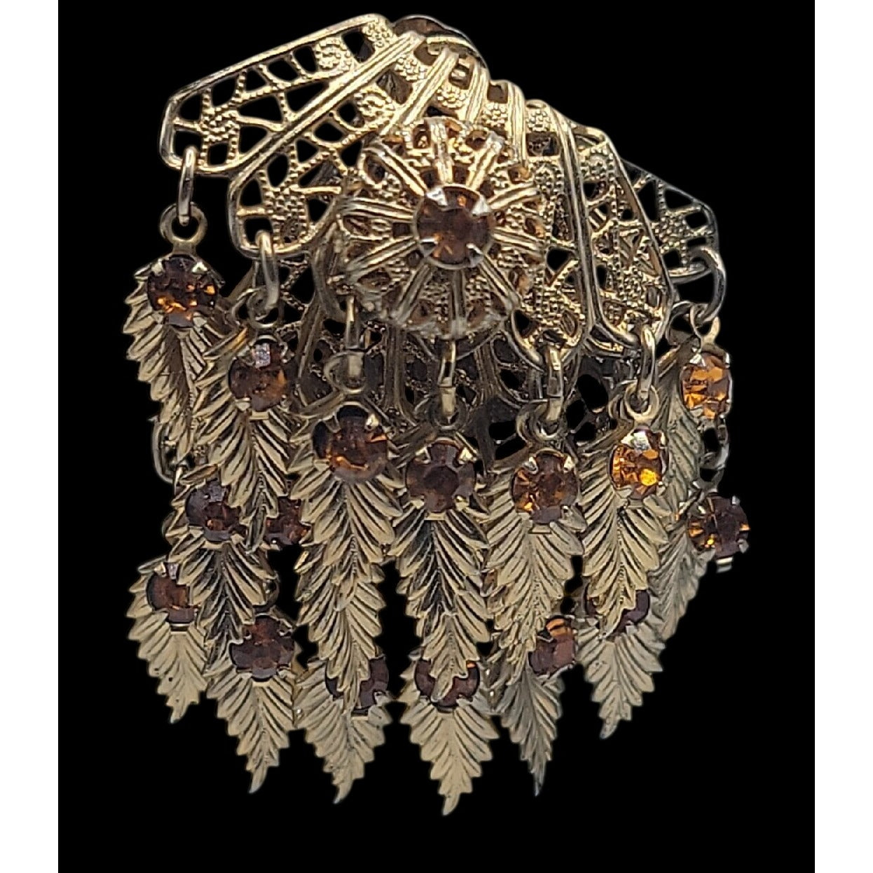 VTG Miriam Haskell Feather Rhinestones Clip On Earrings 1930s Statement Unsigned