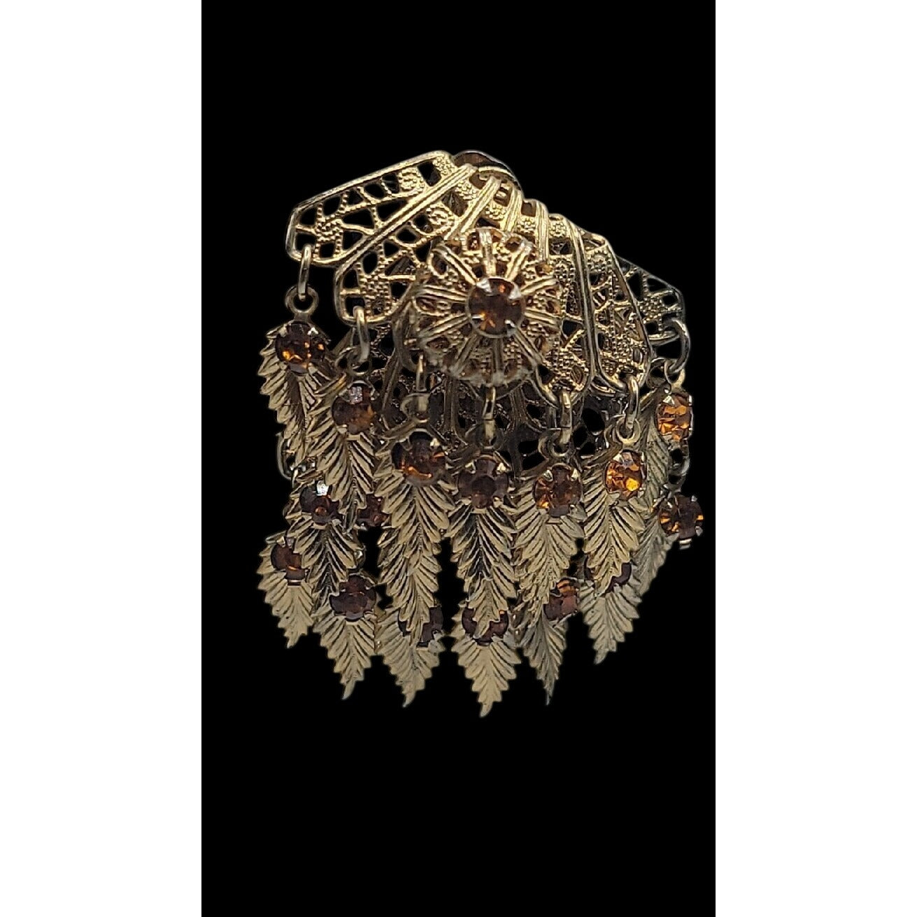 VTG Miriam Haskell Feather Rhinestones Clip On Earrings 1930s Statement Unsigned