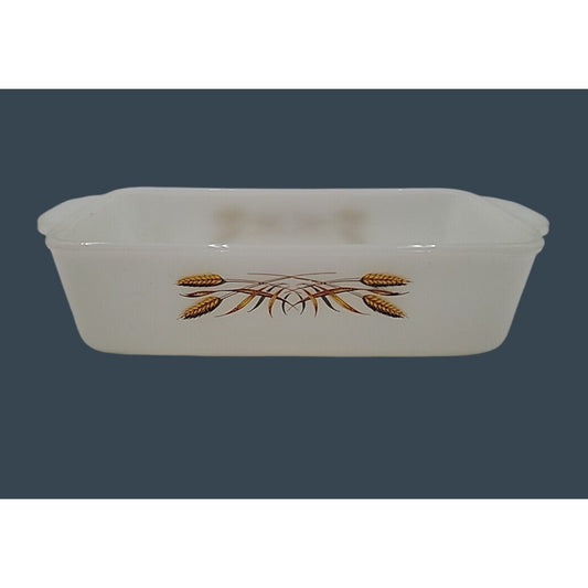 Vintage Fire King Anchor Hocking Milk Glass Golden Wheat Harvest Loaf Pan 1 qt