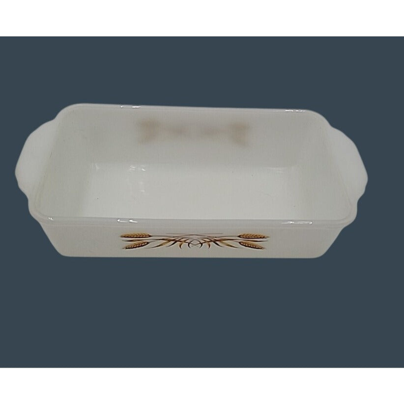 Vintage Fire King Anchor Hocking Milk Glass Golden Wheat Harvest Loaf Pan 1 qt