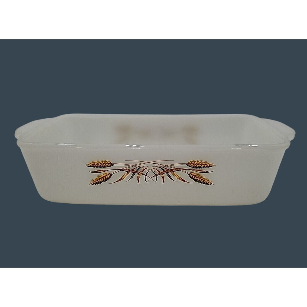 Vintage Fire King Anchor Hocking Milk Glass Golden Wheat Harvest Loaf Pan 1 qt