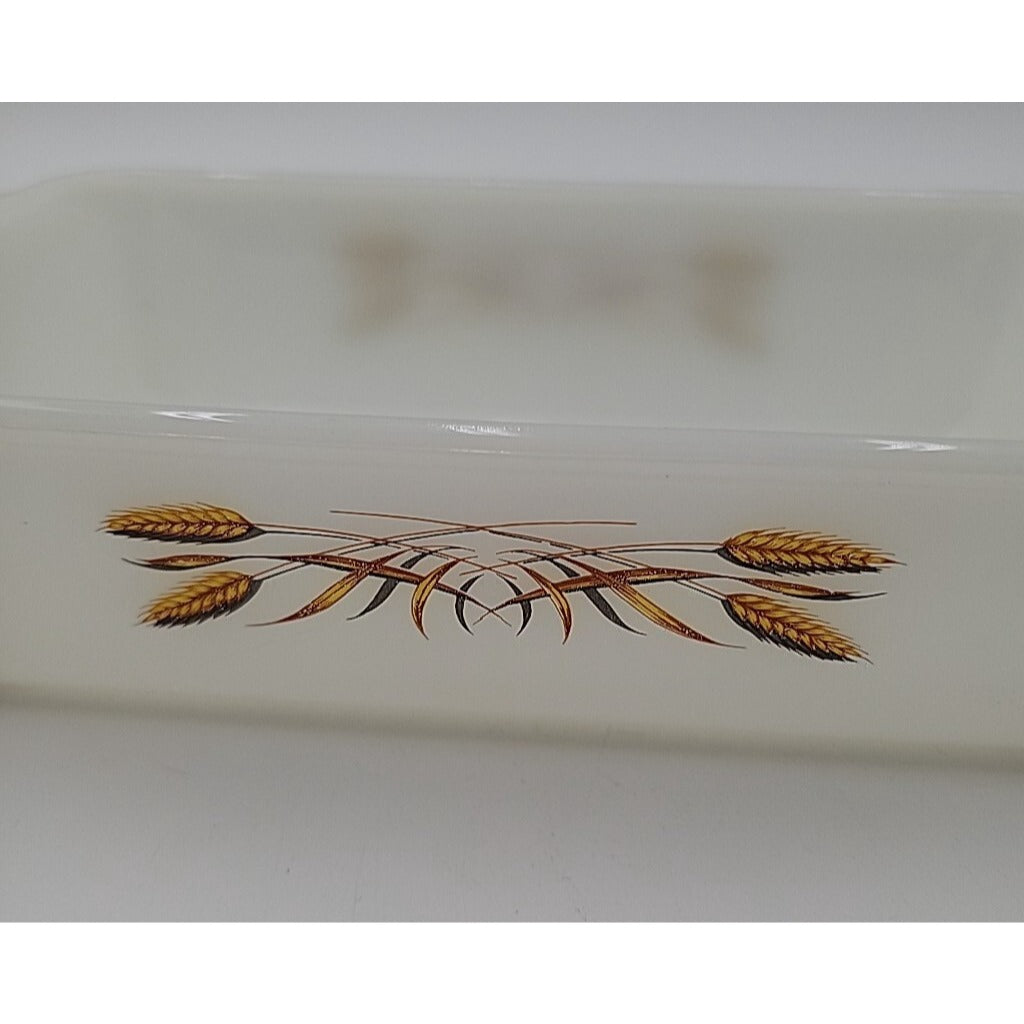 Vintage Fire King Anchor Hocking Milk Glass Golden Wheat Harvest Loaf Pan 1 qt