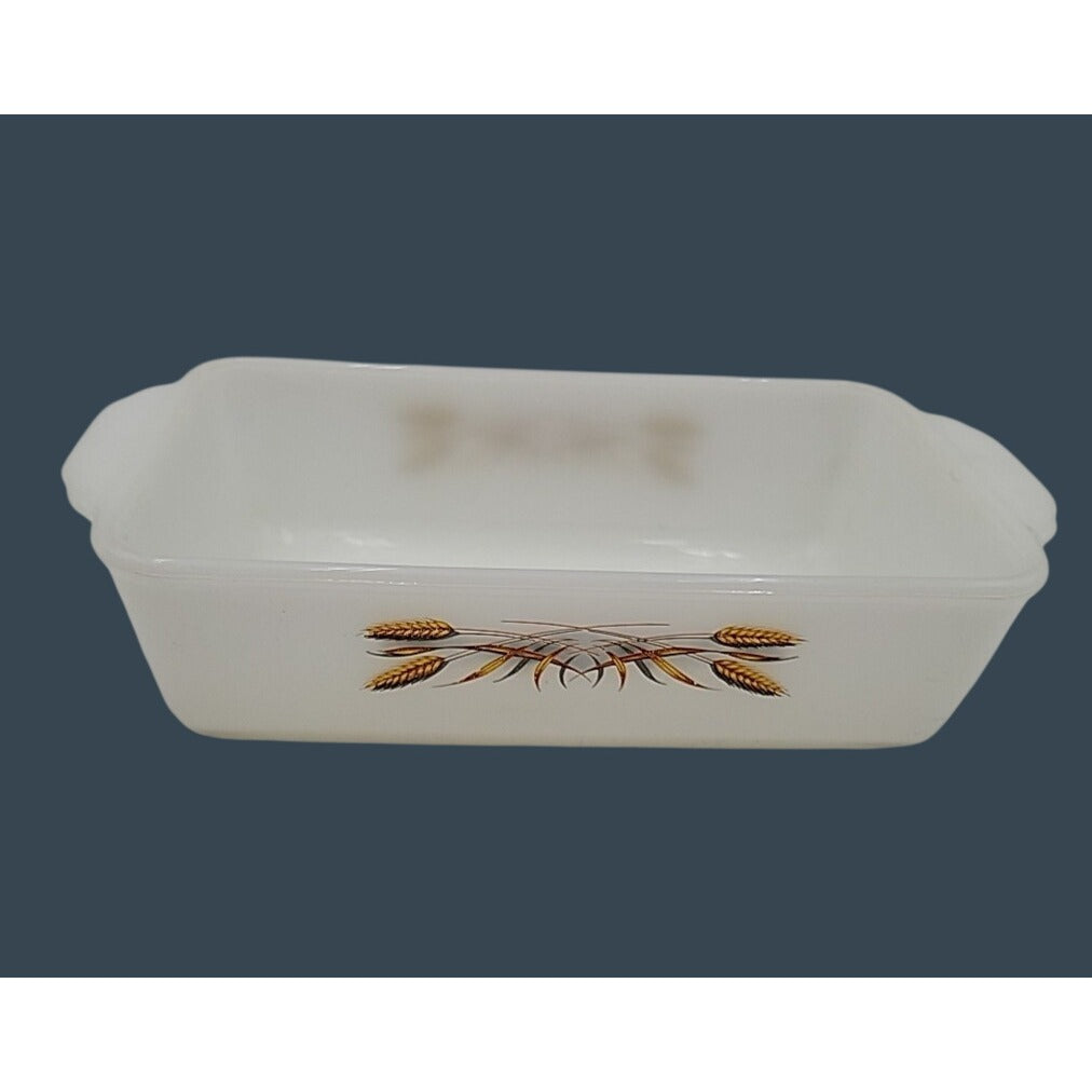 Vintage Fire King Anchor Hocking Milk Glass Golden Wheat Harvest Loaf Pan 1 qt