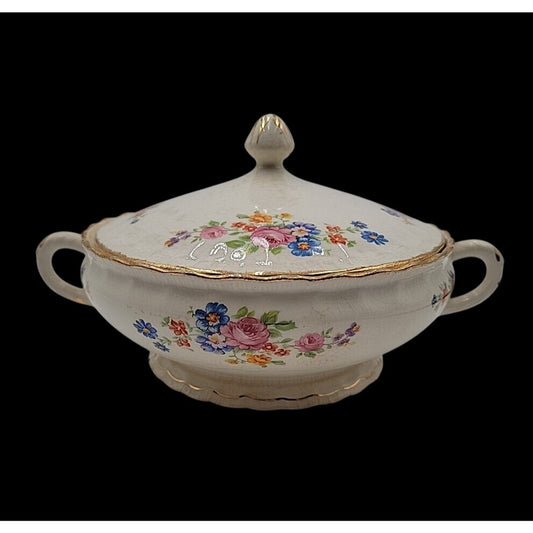 Vintage Pope-Gosser China Flora Bell Covered Vegetable Bowl Lid 1930s Sterling