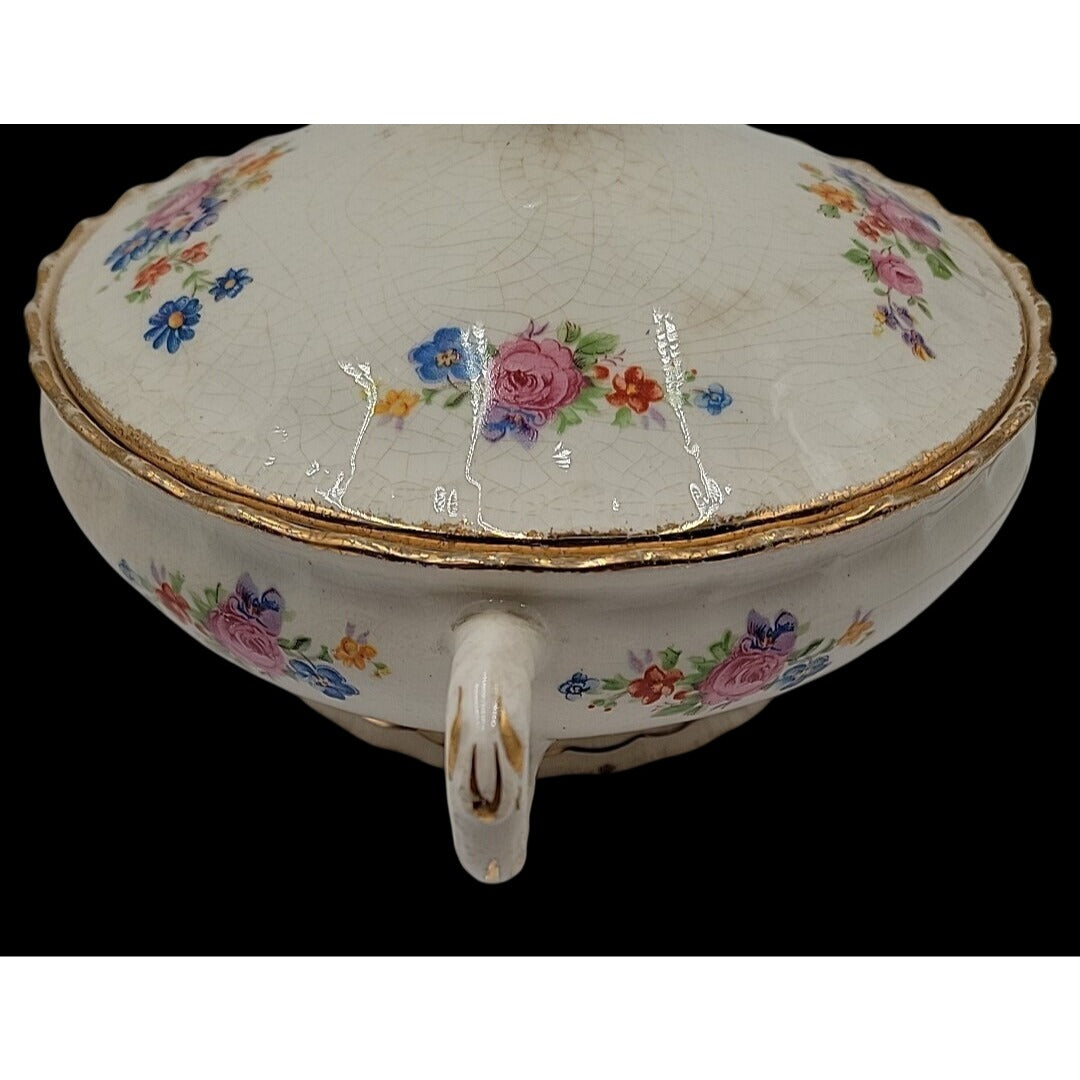 Vintage Pope-Gosser China Flora Bell Covered Vegetable Bowl Lid 1930s Sterling