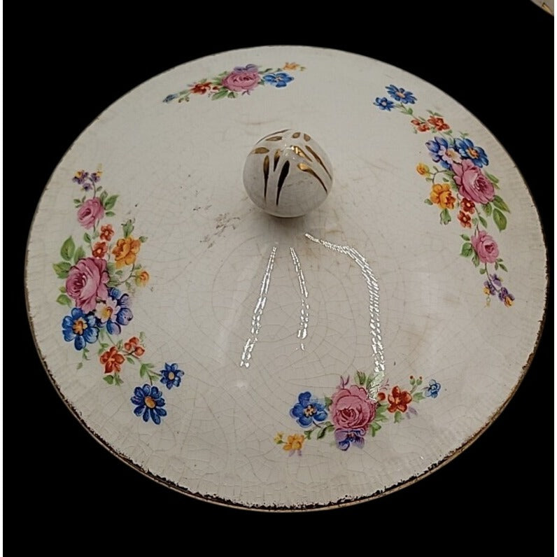 Vintage Pope-Gosser China Flora Bell Covered Vegetable Bowl Lid 1930s Sterling