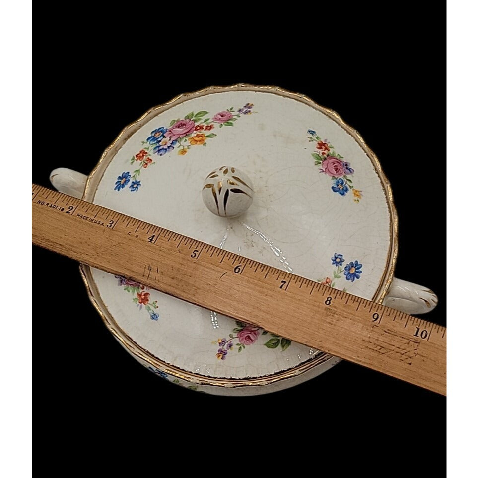 Vintage Pope-Gosser China Flora Bell Covered Vegetable Bowl Lid 1930s Sterling