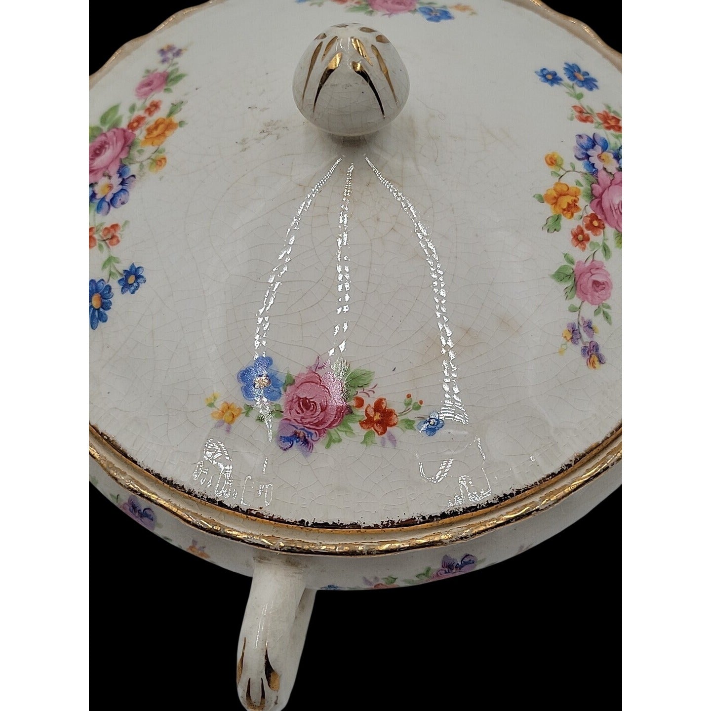 Vintage Pope-Gosser China Flora Bell Covered Vegetable Bowl Lid 1930s Sterling