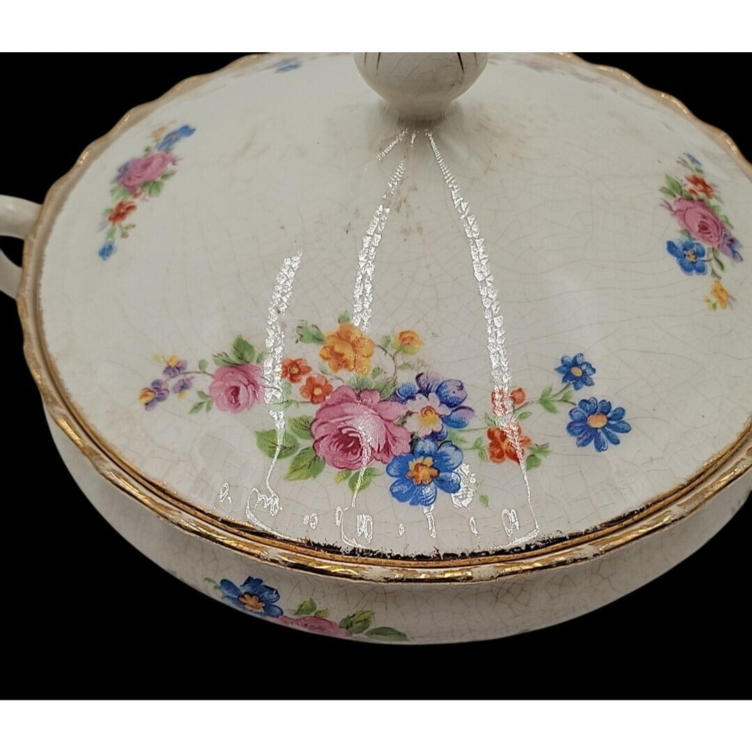 Vintage Pope-Gosser China Flora Bell Covered Vegetable Bowl Lid 1930s Sterling
