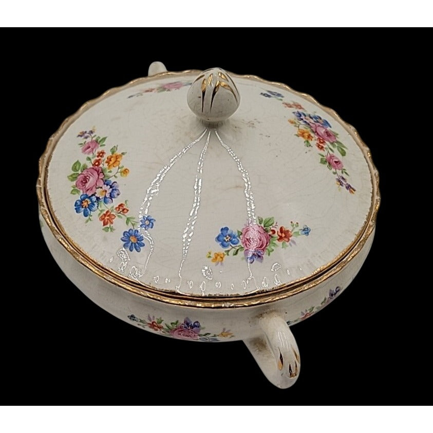 Vintage Pope-Gosser China Flora Bell Covered Vegetable Bowl Lid 1930s Sterling
