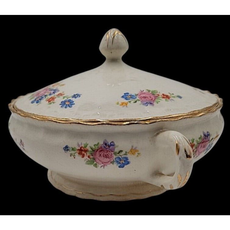 Vintage Pope-Gosser China Flora Bell Covered Vegetable Bowl Lid 1930s Sterling