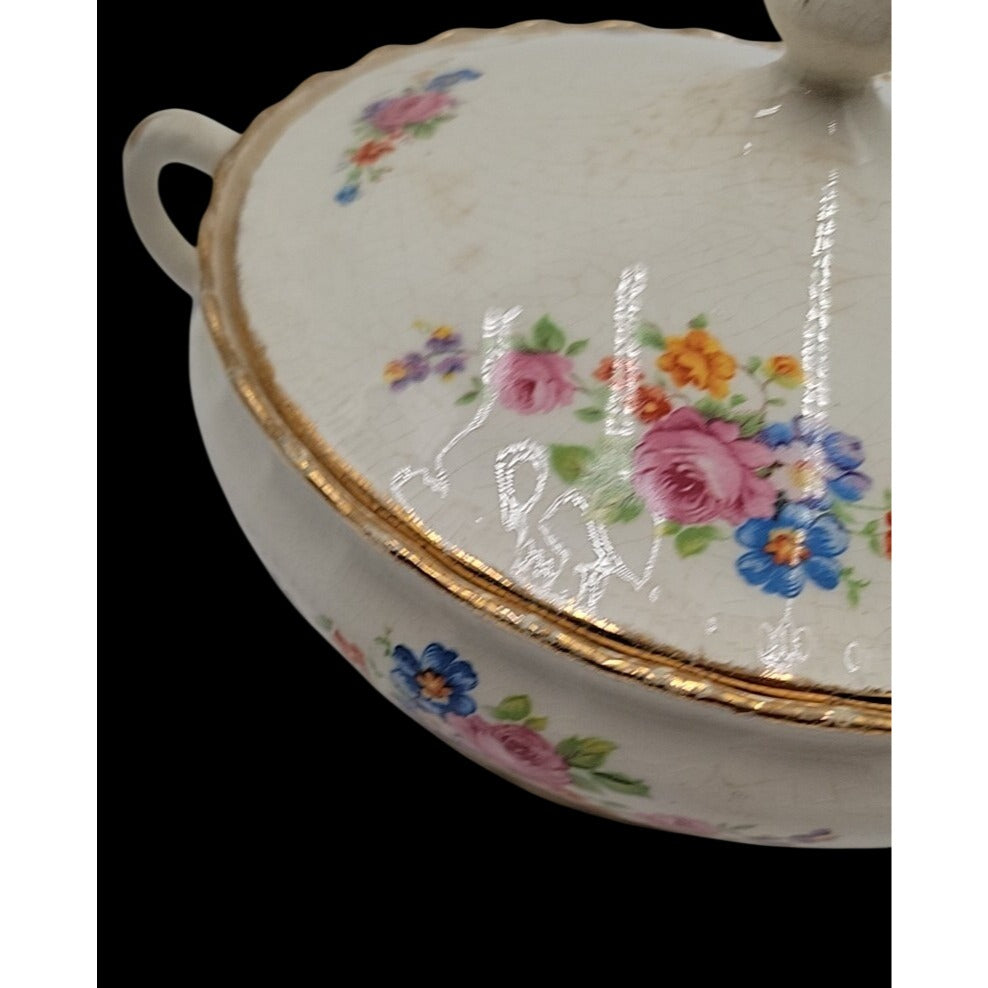 Vintage Pope-Gosser China Flora Bell Covered Vegetable Bowl Lid 1930s Sterling