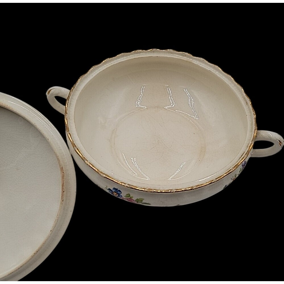 Vintage Pope-Gosser China Flora Bell Covered Vegetable Bowl Lid 1930s Sterling