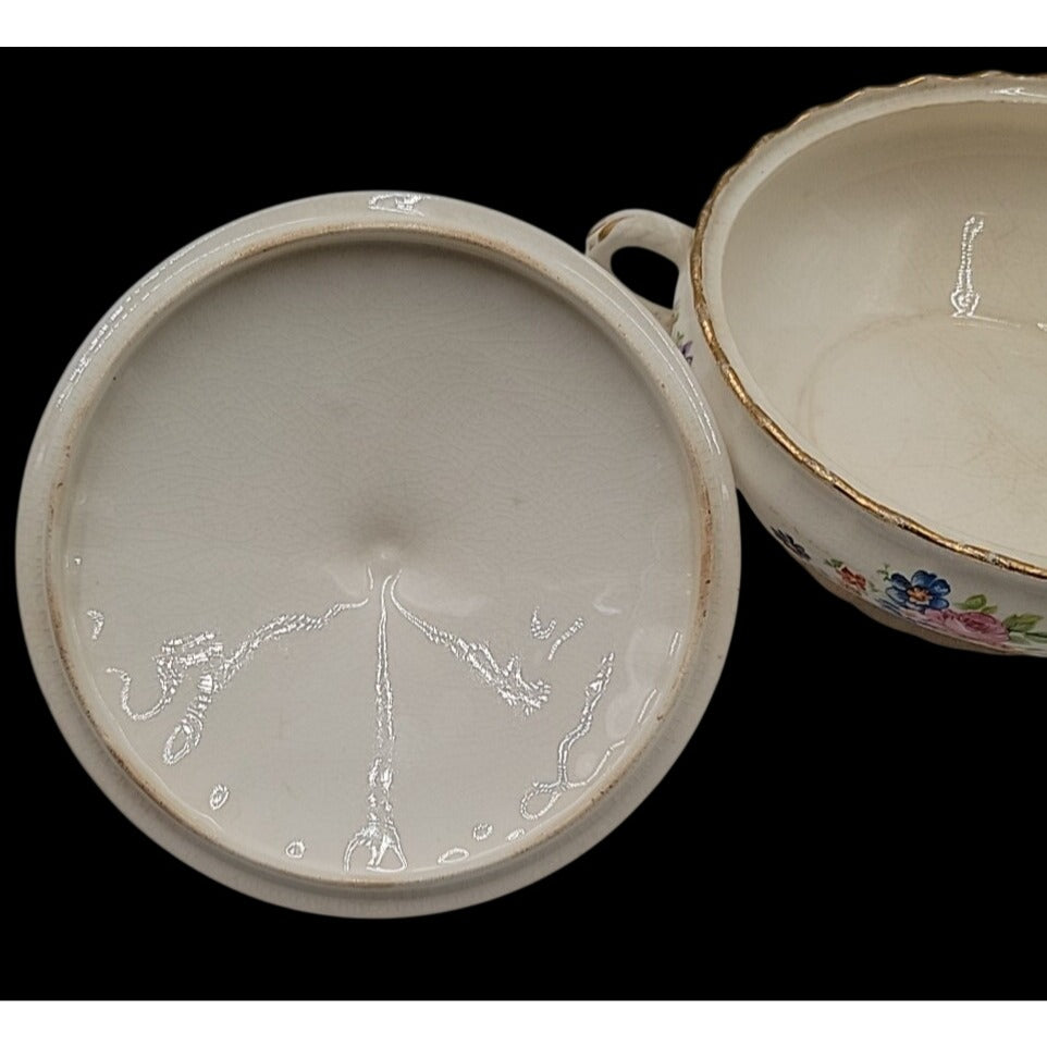 Vintage Pope-Gosser China Flora Bell Covered Vegetable Bowl Lid 1930s Sterling