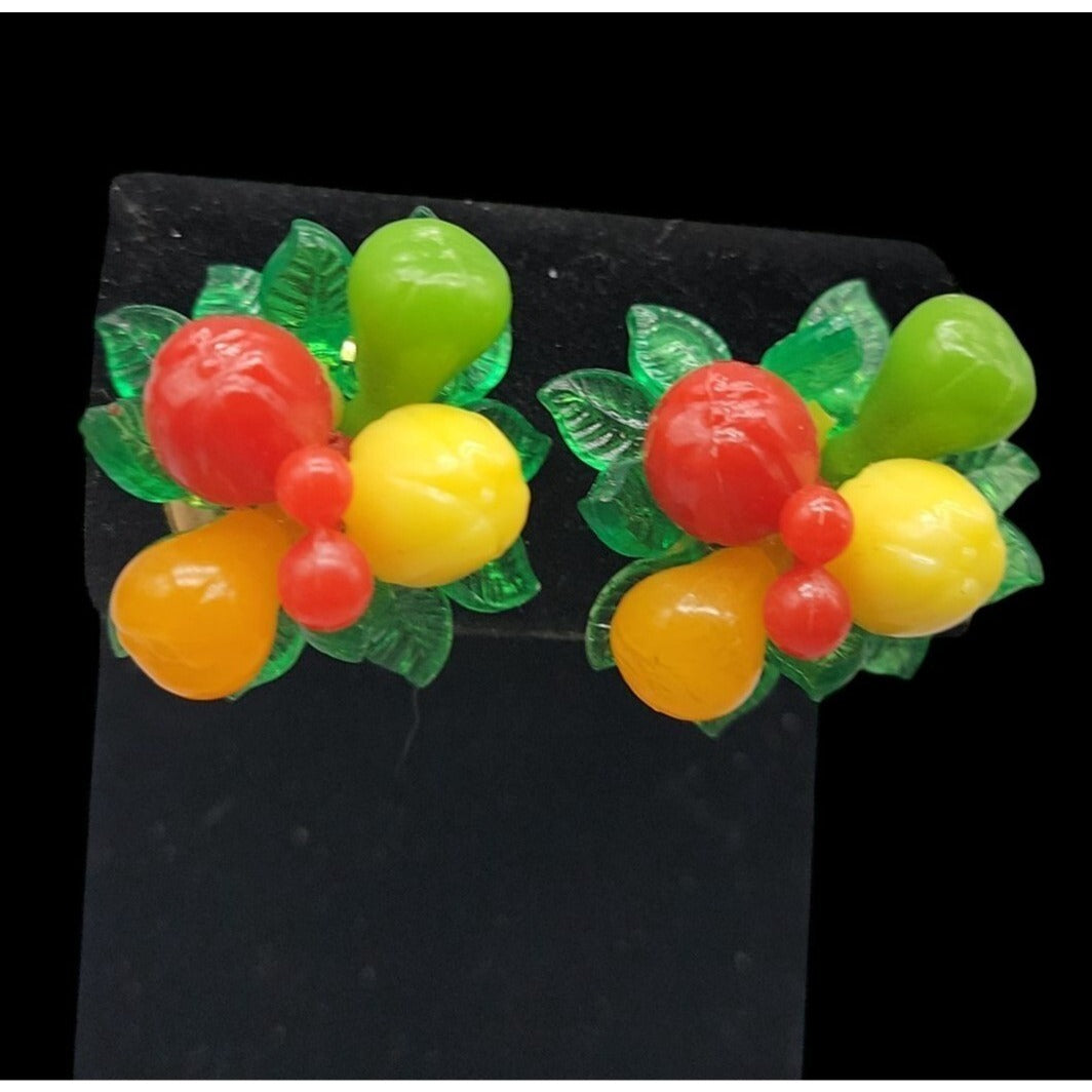 Carmen Miranda Fruit Salad Clip On Earrings Hong Kong Vintage Tutti Fruitti