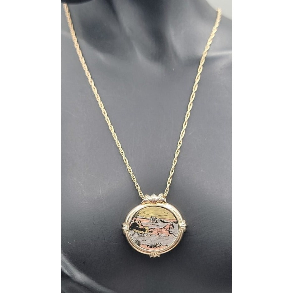 Vintage 1982 Avon Country Christmas Pendant Necklace 18" Gold Tone Chain