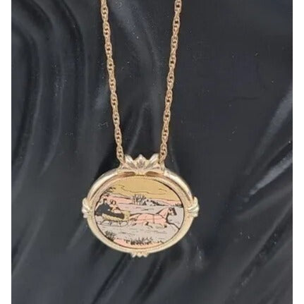 Vintage 1982 Avon Country Christmas Pendant Necklace 18" Gold Tone Chain