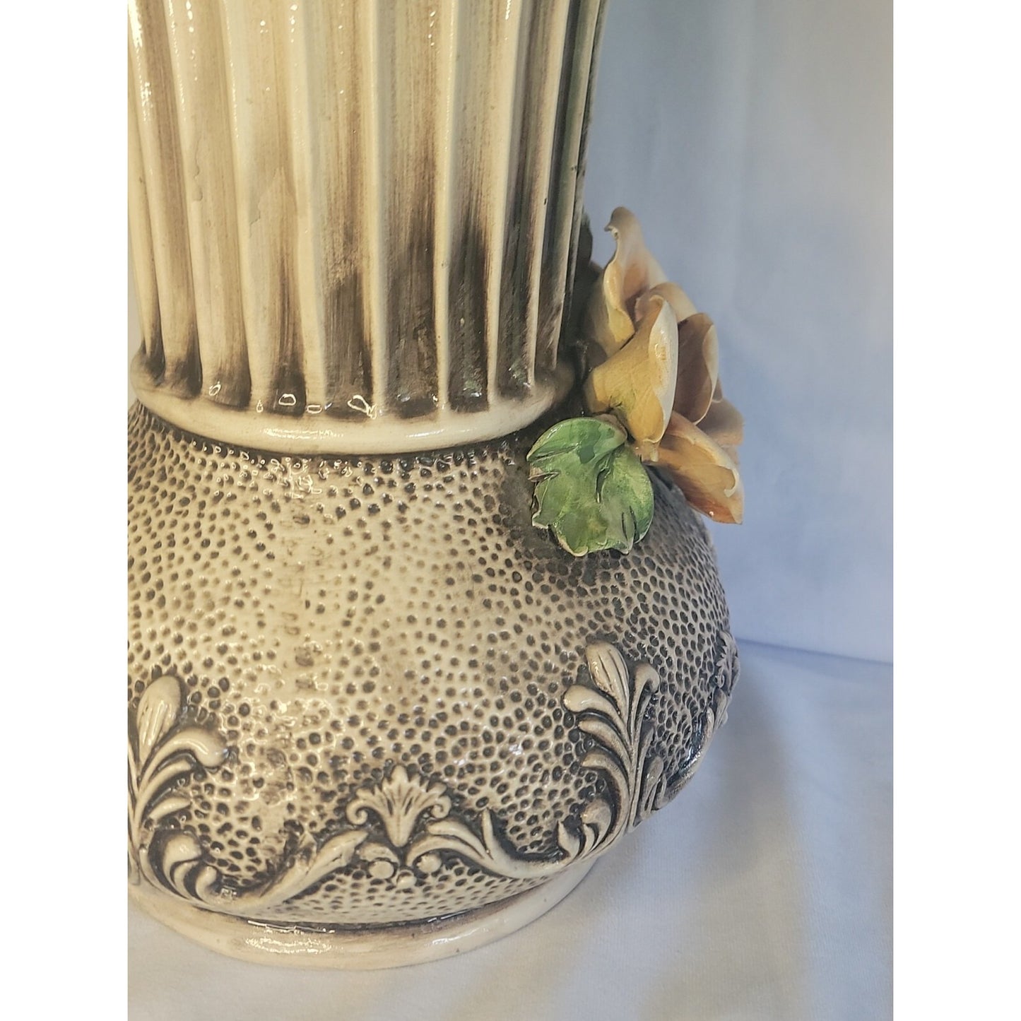 Capodimonte Vase Italy Vintage Large Handmade Porcelain Flowers Urn 14" Tall