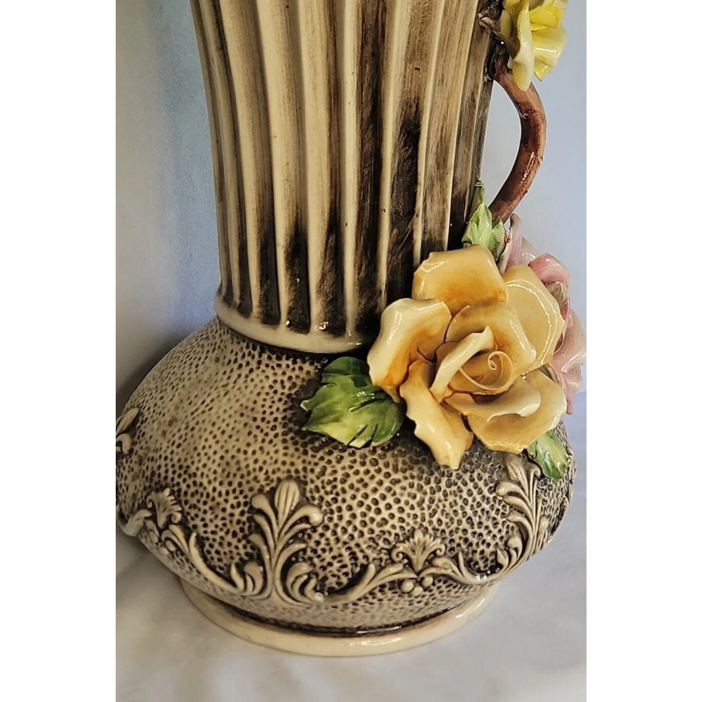 Capodimonte Vase Italy Vintage Large Handmade Porcelain Flowers Urn 14" Tall