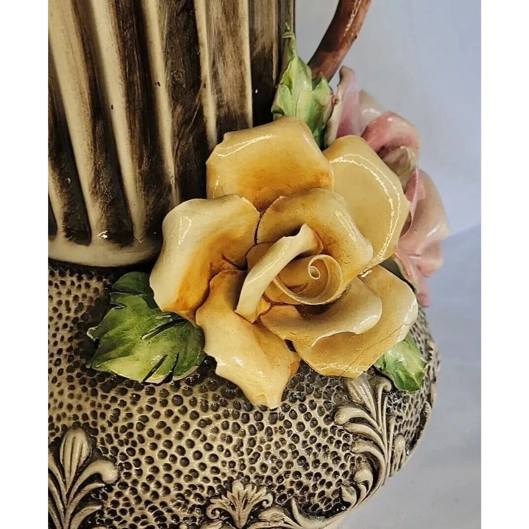 Capodimonte Vase Italy Vintage Large Handmade Porcelain Flowers Urn 14" Tall