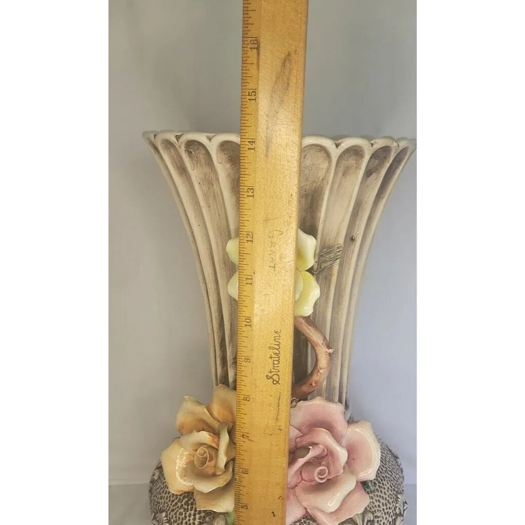 Capodimonte Vase Italy Vintage Large Handmade Porcelain Flowers Urn 14" Tall