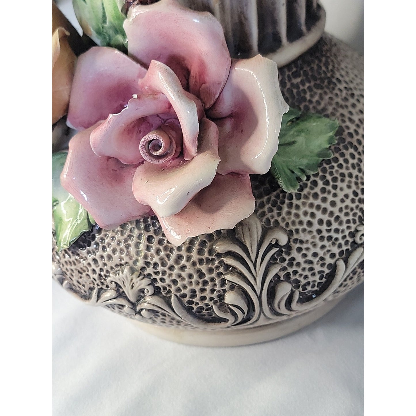 Capodimonte Vase Italy Vintage Large Handmade Porcelain Flowers Urn 14" Tall